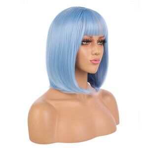 NEW eNilecor Short Bob Hair Wig 12" Straight with Flat Bangs